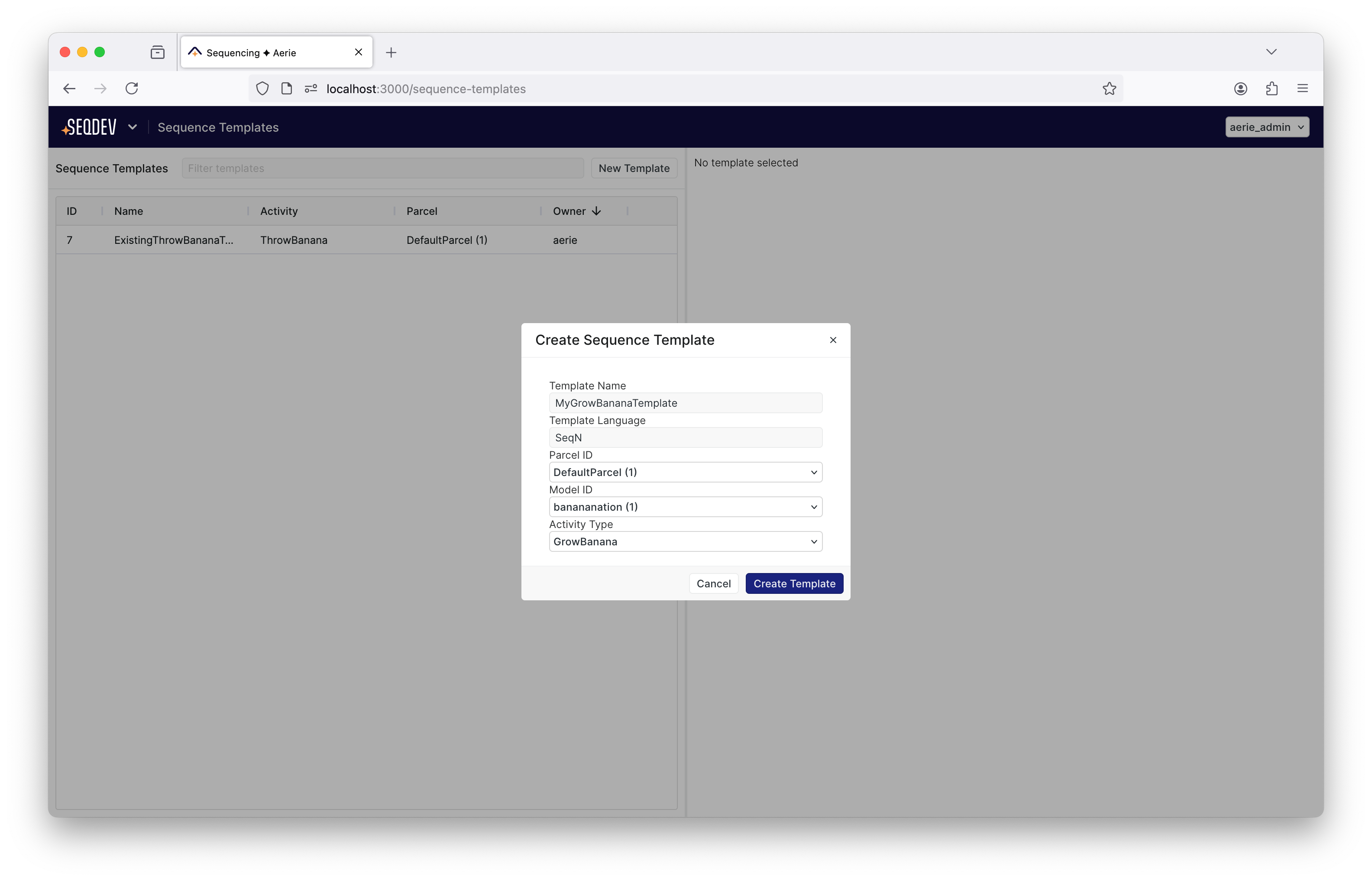 PlanDev UI - Create New Template