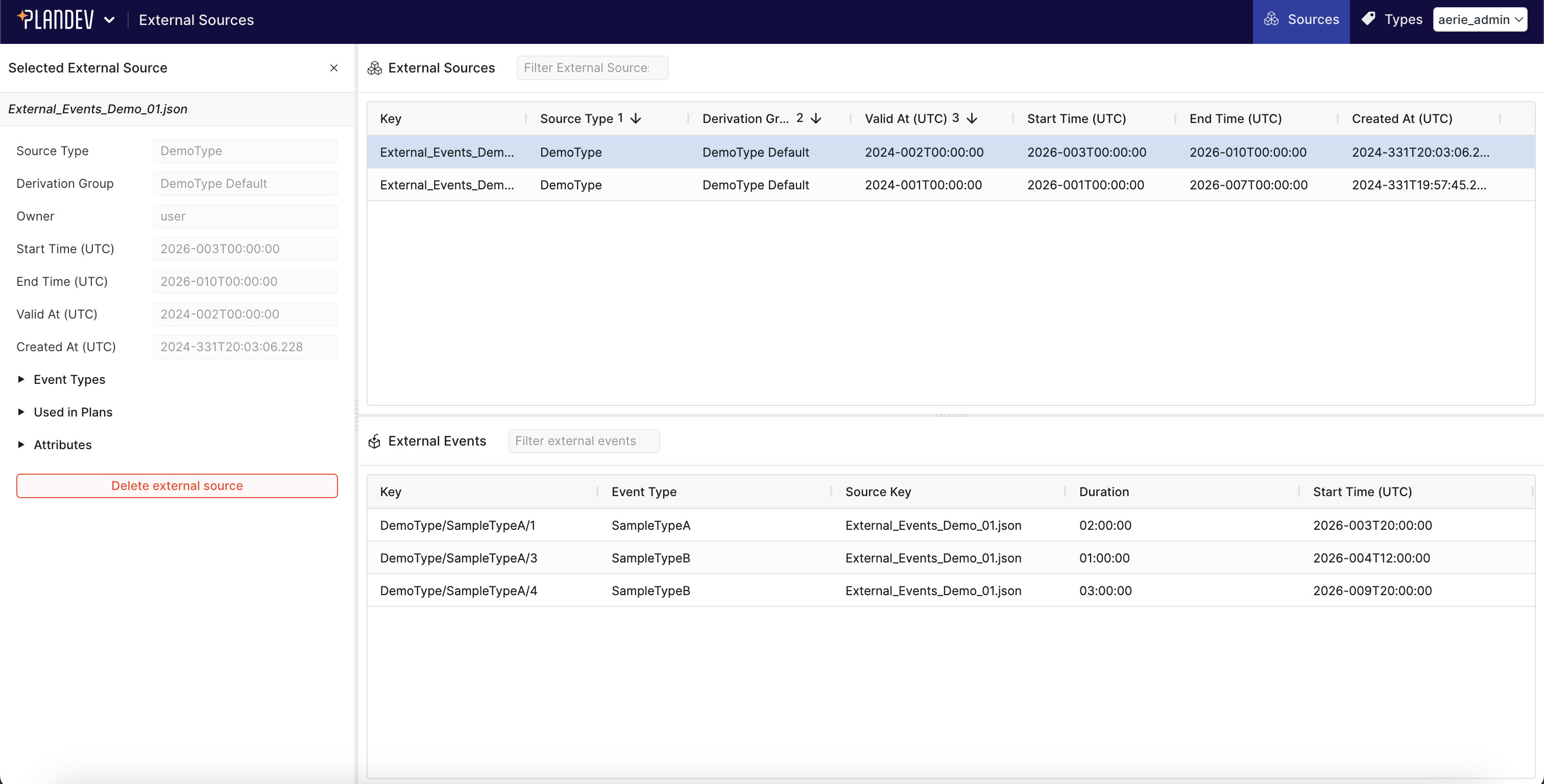 External Sources table is populated with both test files