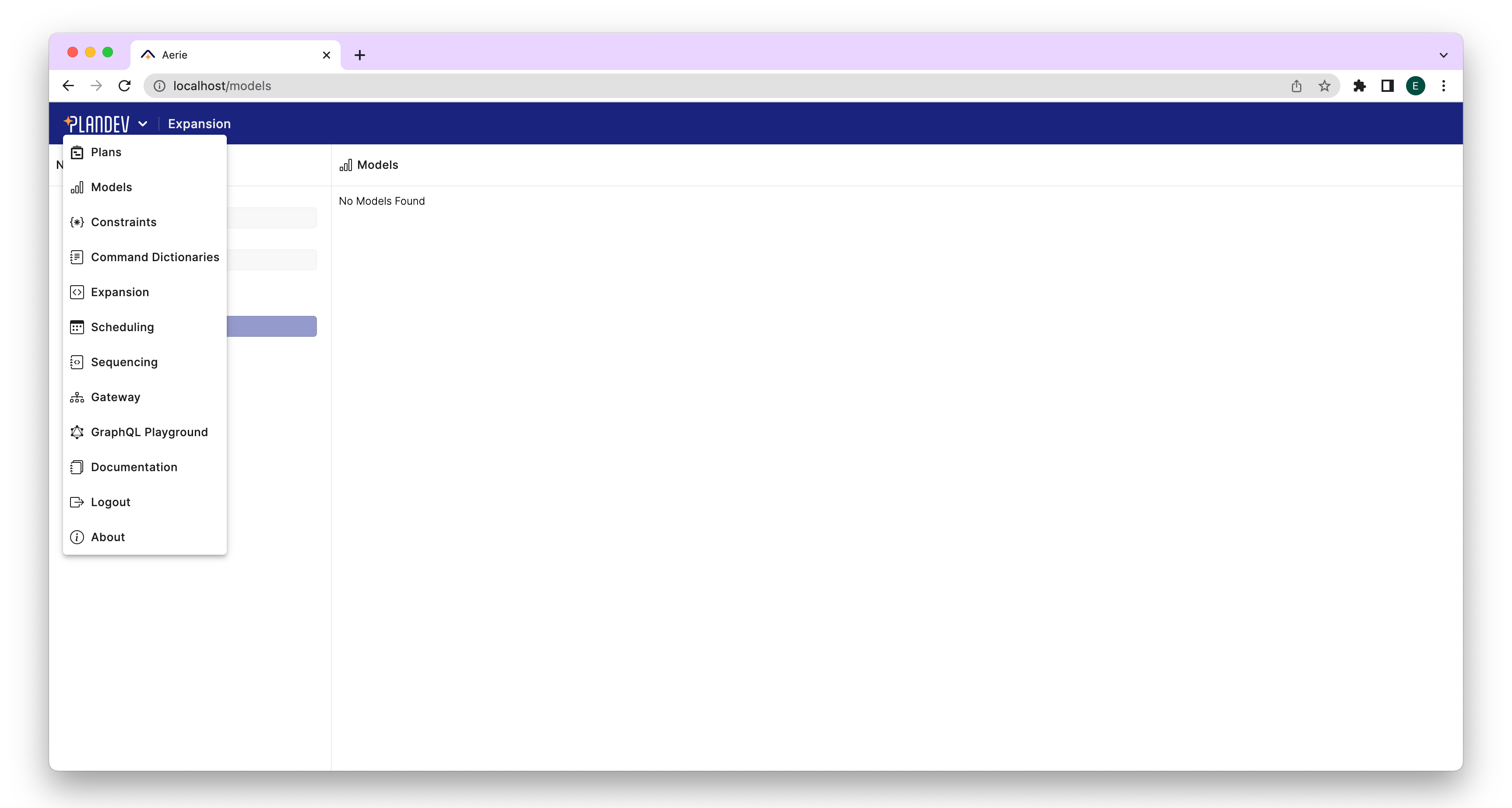 PlanDev UI - Navigation Menu
