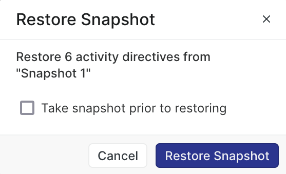 PlanDev UI - Restore Snapshot Modal