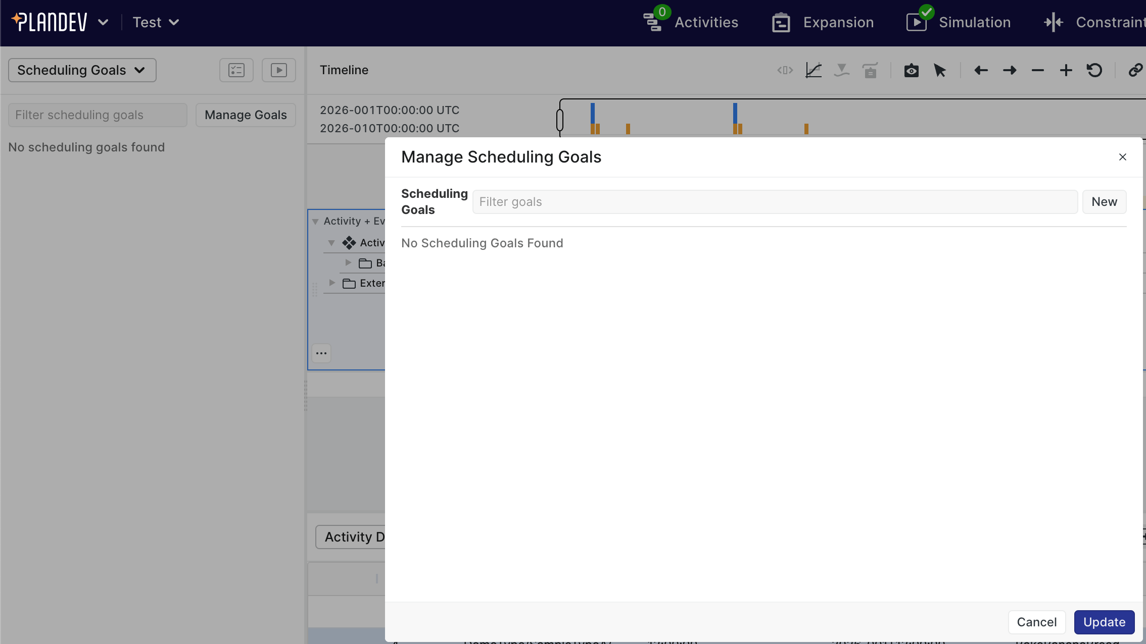Opening the scheduling goal management modal